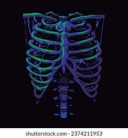 Spooky Ribcage green neon skeleton. halloween
