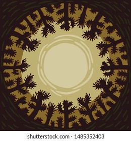 Spooky round background with scary trees