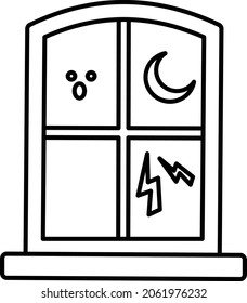 Spooky Ruined Haunted House Vector Line Icon Design, Halloween costume Symbol, Holiday Celebrations Sign, Saints Eve festivals Stock illustration, Ghost Looking through Glass Window Concept, 