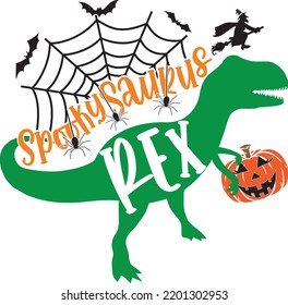 Spooky Saurus Rex, Halloween Truck, Happy Halloween, Vector Illustration File