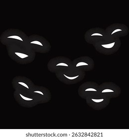 
spooky scary eyes in the dark, glowing white monster eyes halloween, Vector eyes and mouths illustration, pumpkin ghost on black background.