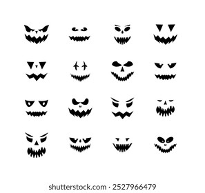 Spooky and scary faces for Halloween. Pumpkin face Halloween clipart set.