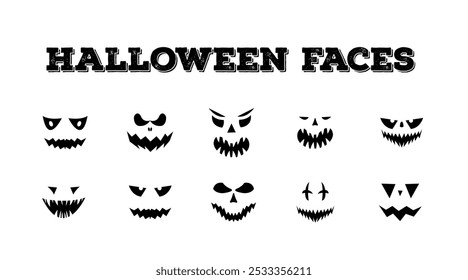 Spooky and scary faces for Halloween. Pumpkin face Halloween clipart set.