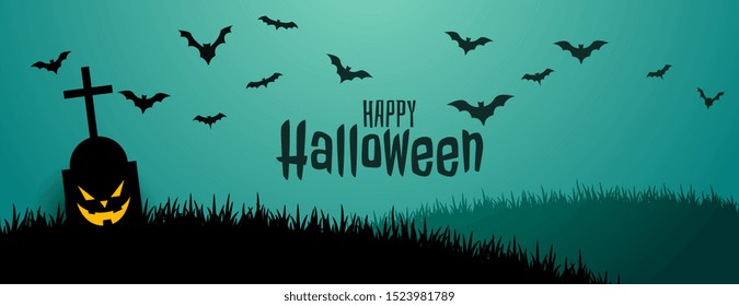 spooky and scary halloween banner with flying bats