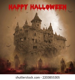 Spooky and scary Halloween images and vector pumpkins, bat, and graveyard background, illustration for multimedia content.