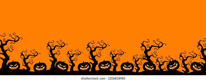 Spooky and scary Halloween images and vector pumpkins background, illustration for multimedia content or halloween card.