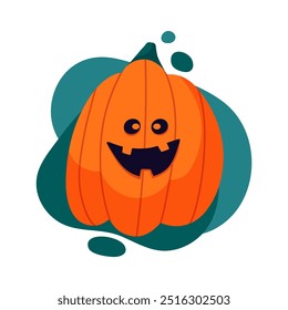 Spooky and scary Halloween pumpkin monster. Holidays smiling pumpkin character