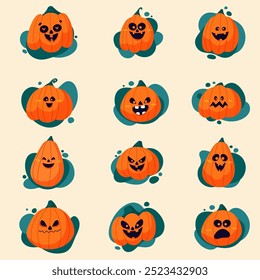 Spooky and scary Halloween pumpkin monster set. Halloween pumpkin collection
