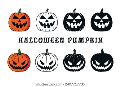 spooky and scary halloween pumpkin vector illustration set