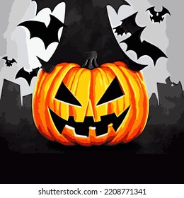 Spooky scary Halloween vector images and pictures with pumpkins, bats, illustration and background for multimedia content or halloween card and posters