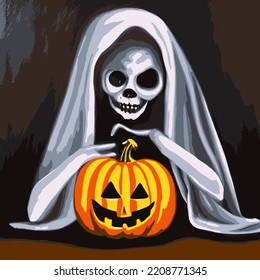 Spooky scary Halloween vector images and pictures with pumpkins, bats, illustration and background for multimedia content or halloween card and posters