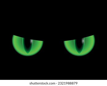 Spooky scary monsters green eyes  isolated on black Halloween background. Vector illustration of elements for decor for the celebration of Halloween. Spooky decoration element for your design