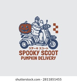 Spooky Scoot Pumpkin Delivery Halloween Scooter Cartoon Illustration