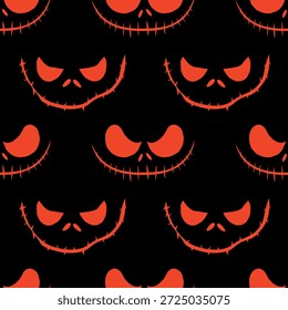 Espeluznante patrón sin fisuras con espeluznantes caras de Jack O'Lantern.