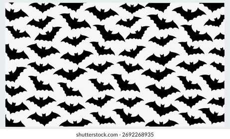 Um padrão perfeito assustador com um design repetitivo de morcegos negros para o Halloween.