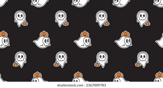 spooky seamless pattern Halloween ghost skull face pumpkin lantern vector cartoon gift wrapping paper tile background repeat wallpaper scarf isolated devil evil illustration doodle design