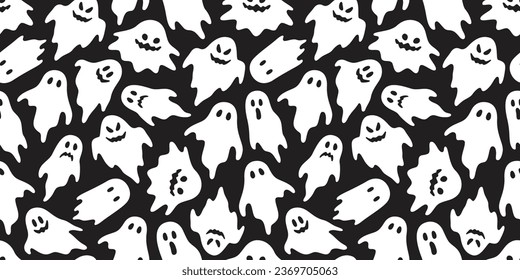 spooky seamless pattern Halloween ghost cartoon vector doodle gift wrapping paper tile background repeat wallpaper scarf isolated devil evil illustration design