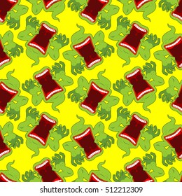 Spooky seamless pattern. Terrible howling wraith background. Monster scares ornament. Ghost with open mouth screams. Mysterious phantom texture

