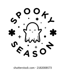 Spooky Season 31 October Halloween Party Decor. Cute Cartoon Ghost for Halloween Vector with flowers vector illustration. Cute and Fun concept. Isolated Graphic for T-Shirt Design.