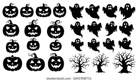 Spooky Season Artworks For Halloween With Ghosts Pumpkins And Trees To Celebrate Day of The Dead