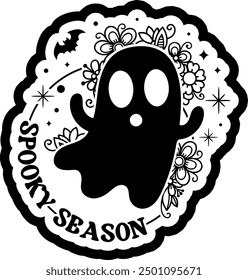 spooky season floral ghost halloween black vector graphic design and cut file