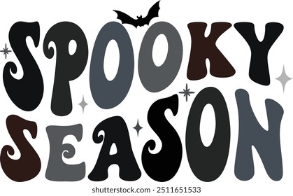 Spooky Season Groovy Text, Design für Print auf Hemd, Poster, Banner. Rosafarbener Text auf weißem Hintergrund. Schöner Aufdruck für T-Shirt