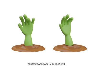Spooky season illustration. Happy Halloween day. Halloween 3D vector pumpkin, bats and green zombie hands. Halloween theme banner