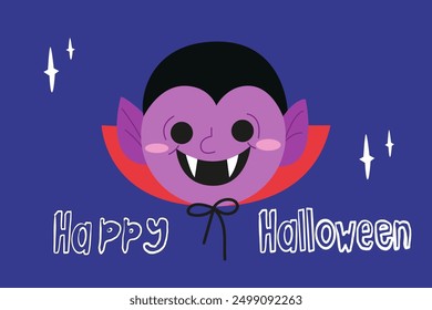 Spooky season illustration. Happy Halloween day. Creepy fictional characters. A vampire, a devil and a ghost. Vector flat spooky characters