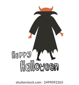 Spooky season illustration. Happy Halloween day. Creepy fictional characters. A vampire, a devil and a ghost. Vector flat spooky characters