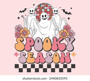 Spooky season Retro T-shirt, Retro Halloween Shirt, Spooky Season, Ghost pumpkin T-shirt, Trendy Halloween, Hippie Halloween, Ghouls T-shirt, Cut File For Cricut And Silhouette