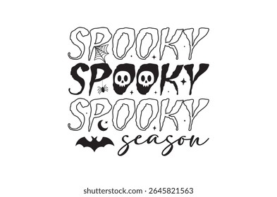Spooky season t shirt, Retro Halloween, Horror t shirt  design bundle, Retro happy halloween vector, pumpkin, witch, spooky, ghost, funny halloween t-shirt quotes, Cut File Cricut, silhouette