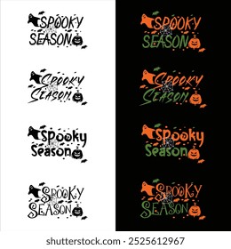 Spooky Season Typography with Halloween Icons – Ghost, Pumpkin, Bats, Web, Creepy Design, Halloween Celebrations
