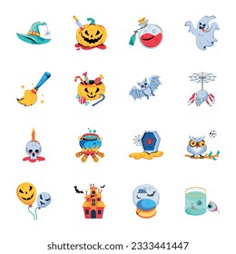 Spooky Set of Halloween Flat Icons 

