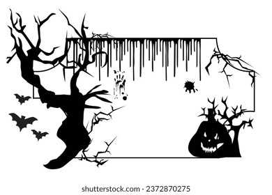Spooky silhouette background, trees, bats and house fences suitable for Halloween background in October vector illustration