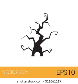 Spooky silhouette of Halloween tree vector icon.