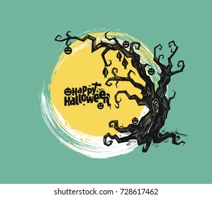 Spooky silhouette of Halloween tree - vector illustration.