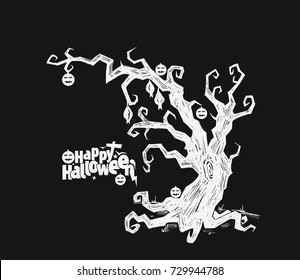 Spooky silhouette of Halloween tree - vector illustration.