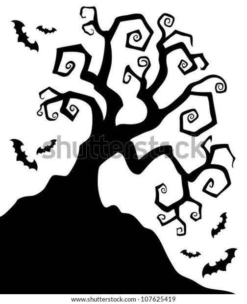 Spooky Silhouette Halloween Tree Vector Illustration Stock Vector