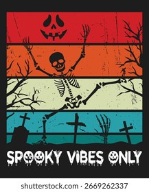 Spooky skeleton and jack-o-lantern with retro stripes