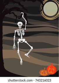 Spooky Skeleton in Tree on Halloween 