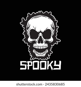 spooky skull art black and white hand drawn illustration vector
