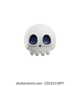 Spooky skull in cartoon 3d style, vector illustration isolated on white background. Halloween holiday decorative element. Concepts of death and danger.