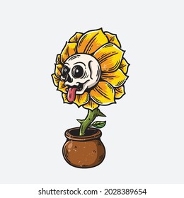 spooky skull face sunflower illustration