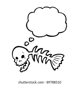 caricatura de huesos de pescado de cráneo espeluznante
