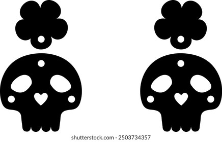 Spooky skull Halloween earrings jewellery laser cut. Vector templates for cutting