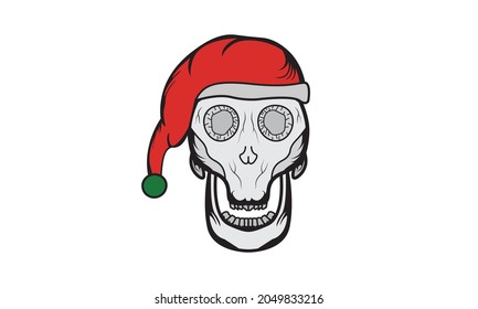 Spooky Skull Head Wearing Santa Hat T-shirt Design Illustration svg