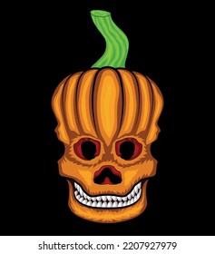 A spooky skull isolated on black background. Pumpkin with skull face. 