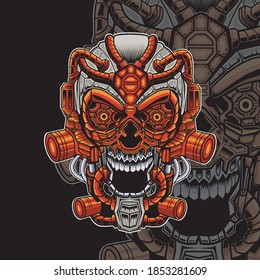 Spooky Skull Robot Illustration Graphic