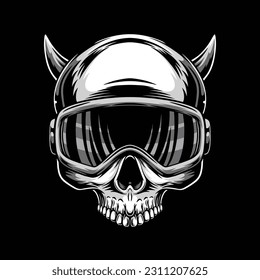 spooky skull wearing glasses illustration