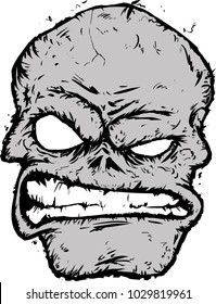 spooky skull zombie grin smiling grey vector illustration